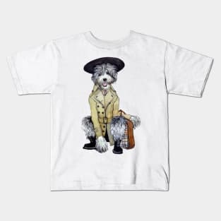 Sheepadoodle wearing trenchcoat Kids T-Shirt